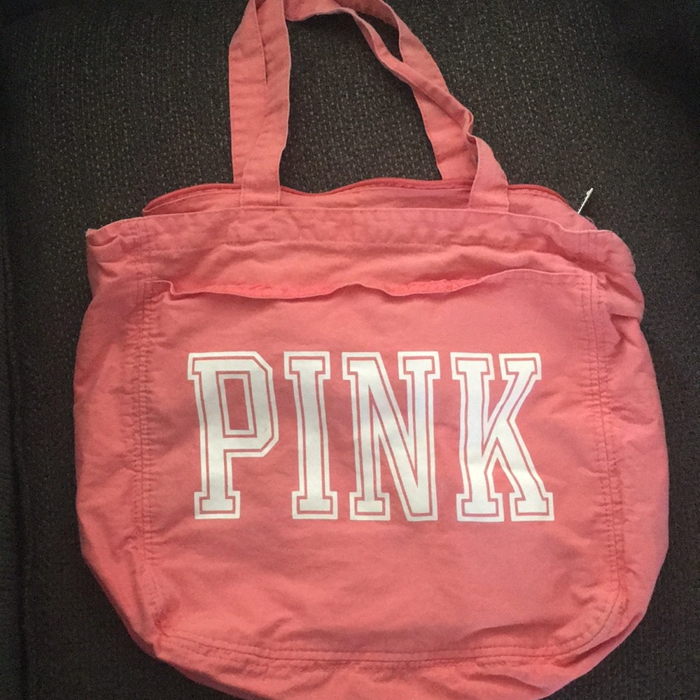 Pink school tote with minor ink stains
